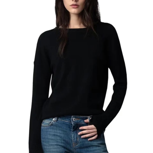 Zadig and Voltaire CiCi with patch black cashmere pullover sweater - Picture 2 of 12